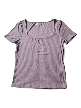 Madewell Ribbed Knit Top Dusty Lavender Mauve Gray Scoop Neck Short Sleeve SizeM